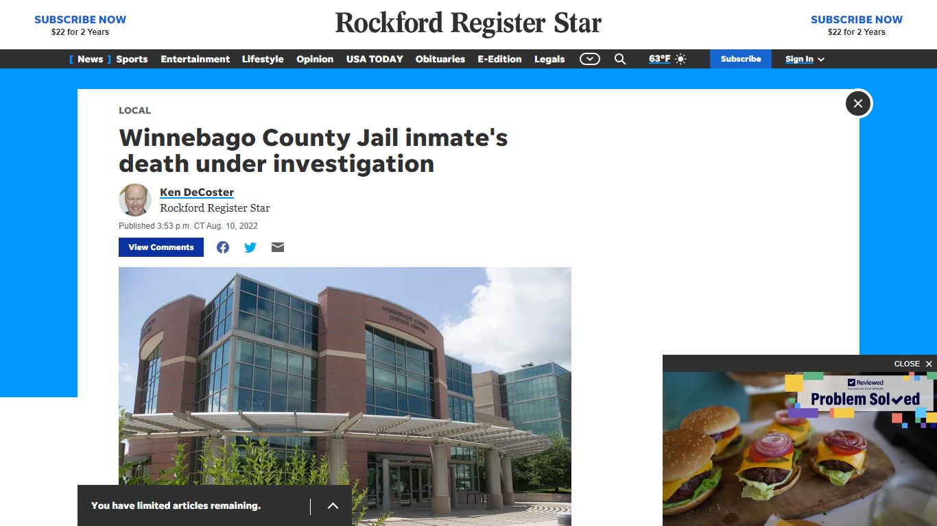 Inmate's death in Winnebago County Jail being investigated